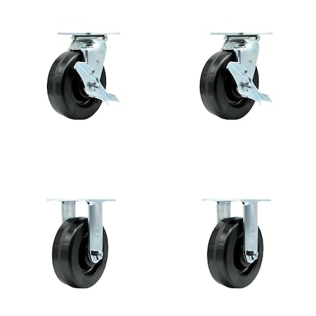 Service Caster 6 Inch Phenolic Caster Set with Roller Bearings 2 Brakes 2 Rigid SCC-30CS620-PHR-TLB-2-R620-2